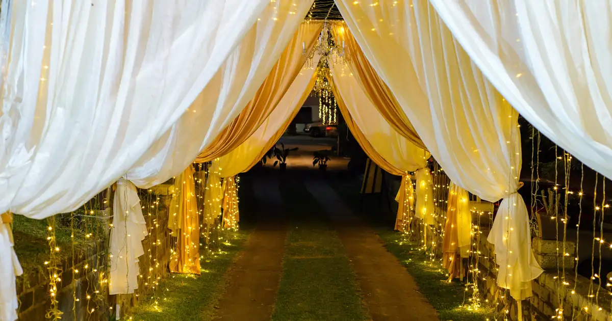 Luxury chandelier lighting setup for upscale event or wedding reception ambiance