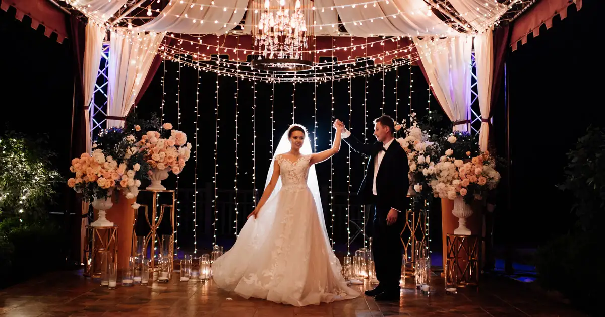 Indoor celebration with warm decorative lighting creating elegant and festive ambiance